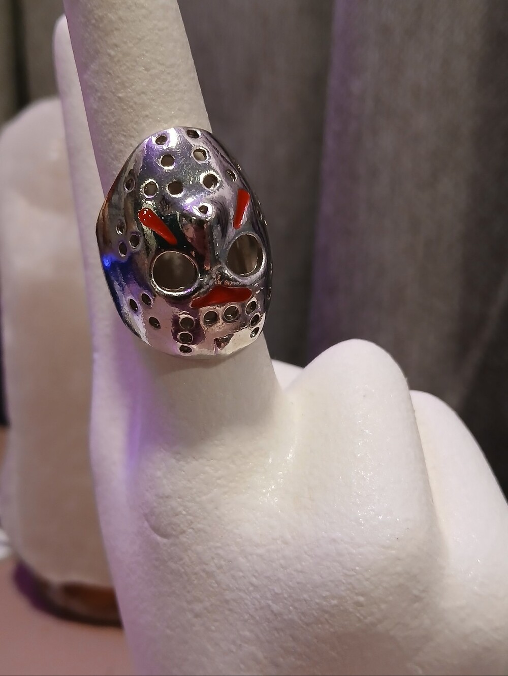 JASON Halloween Silver Mask Ring [Red Accents] - Size 9.5 - BRAND NEW!